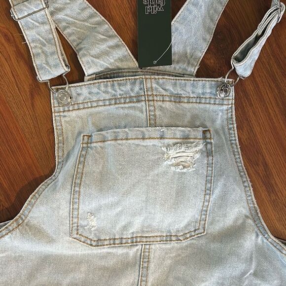 NWT wild Fable denim overall skirt jumper size S distressed - Picture 3 of 4